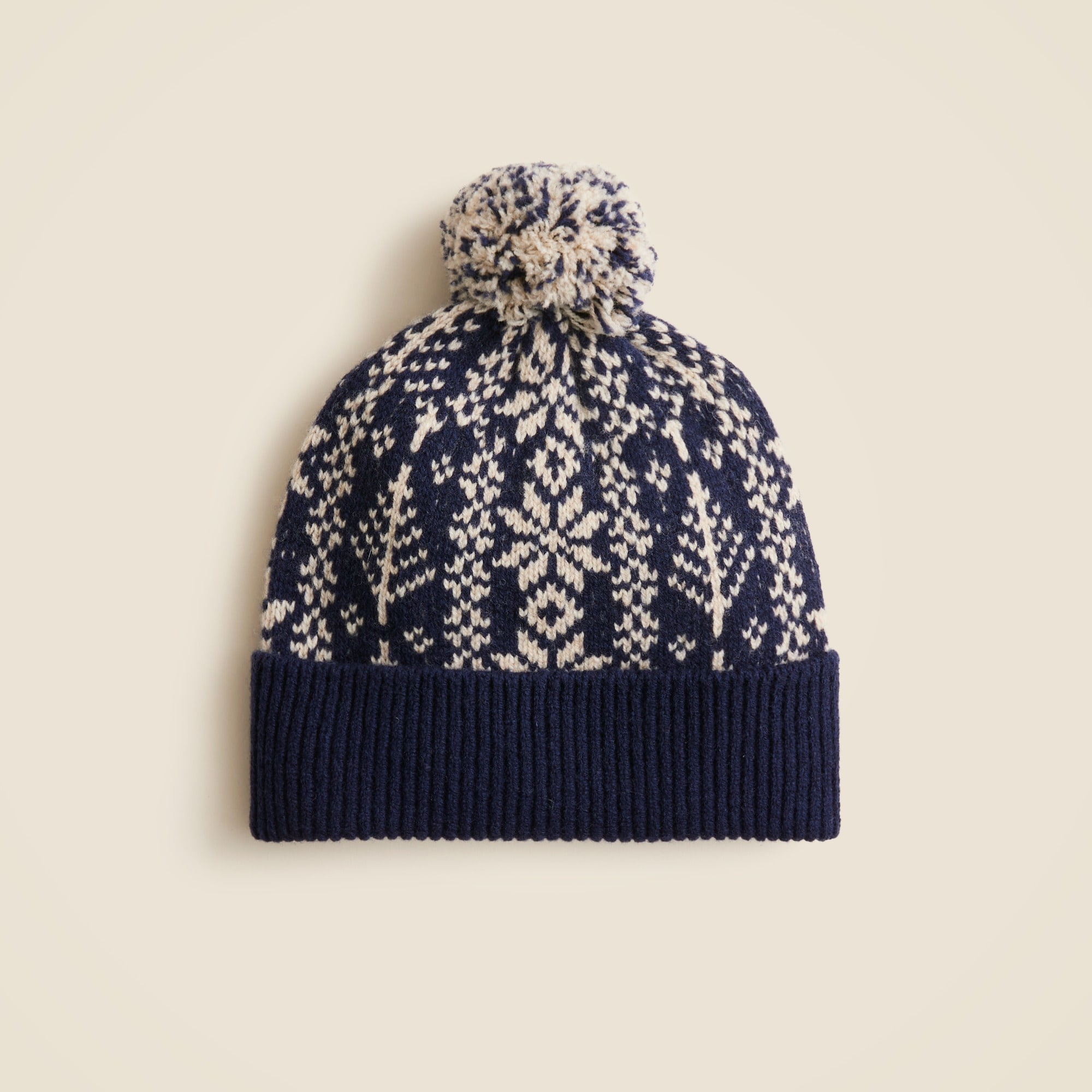 mens Wool Fair Isle pom-pom beanie