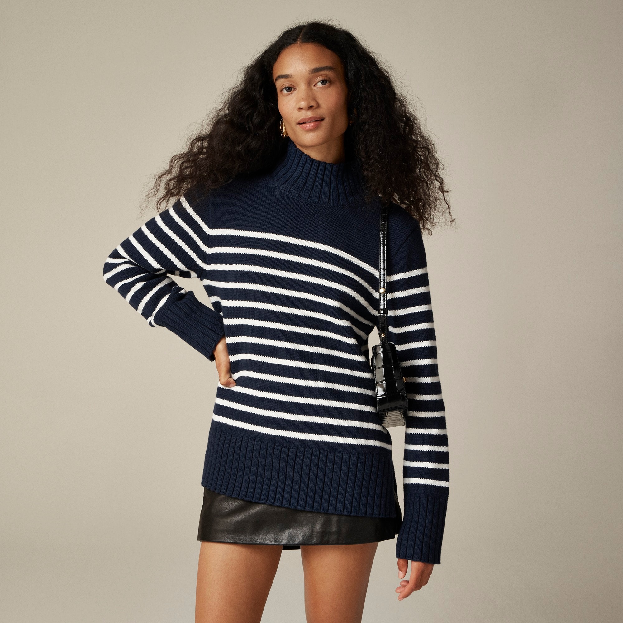 womens Cotton turtleneck sweater in stripe