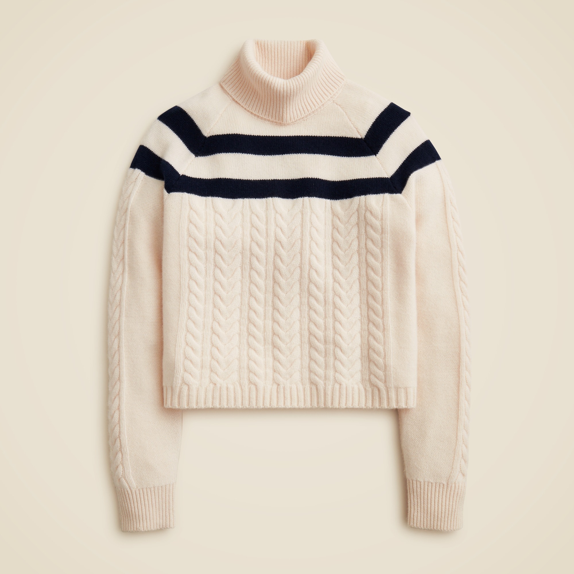 womens Cashmere cable-knit turtleneck sweater with contrast stripe