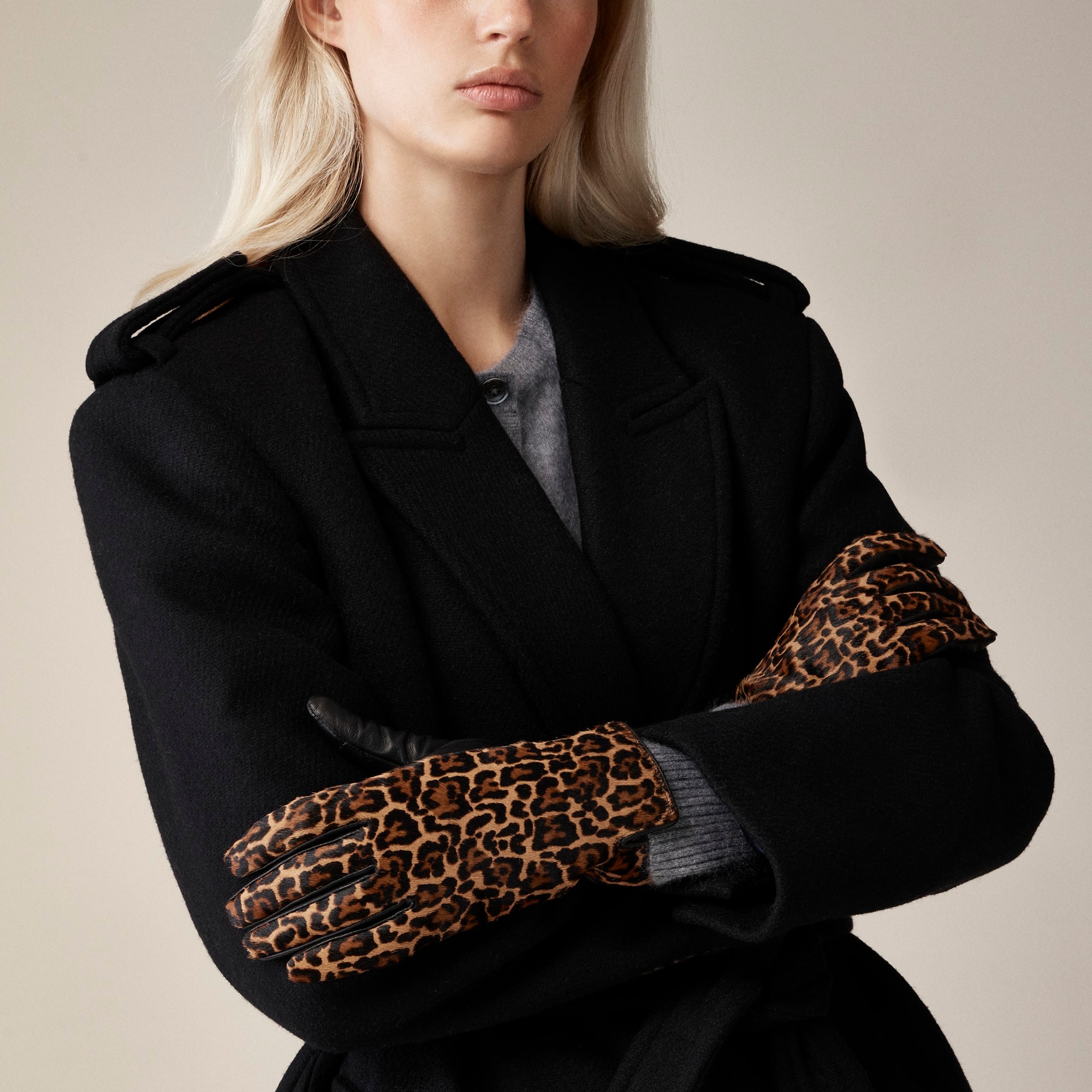 womens Leopard-print calf hair and leather touch-tech gloves