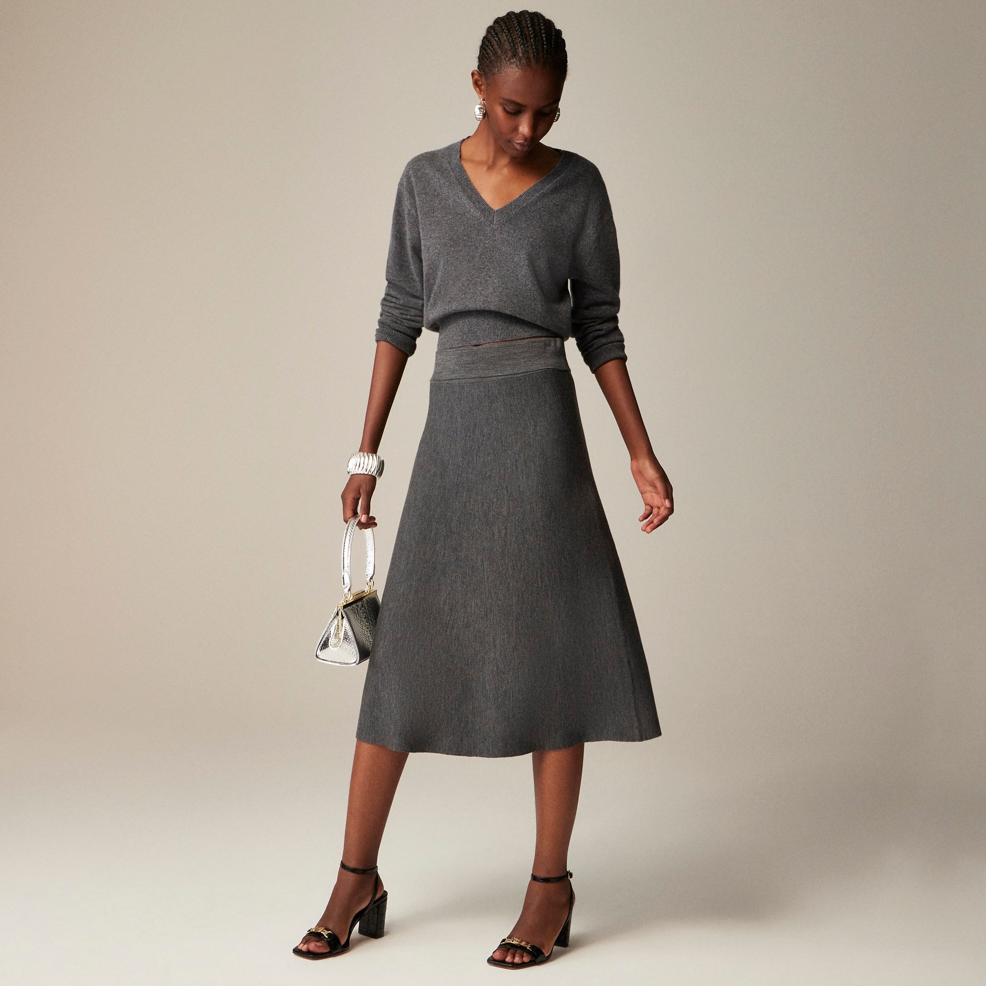 womens Foldover sweater midi skirt in merino wool blend