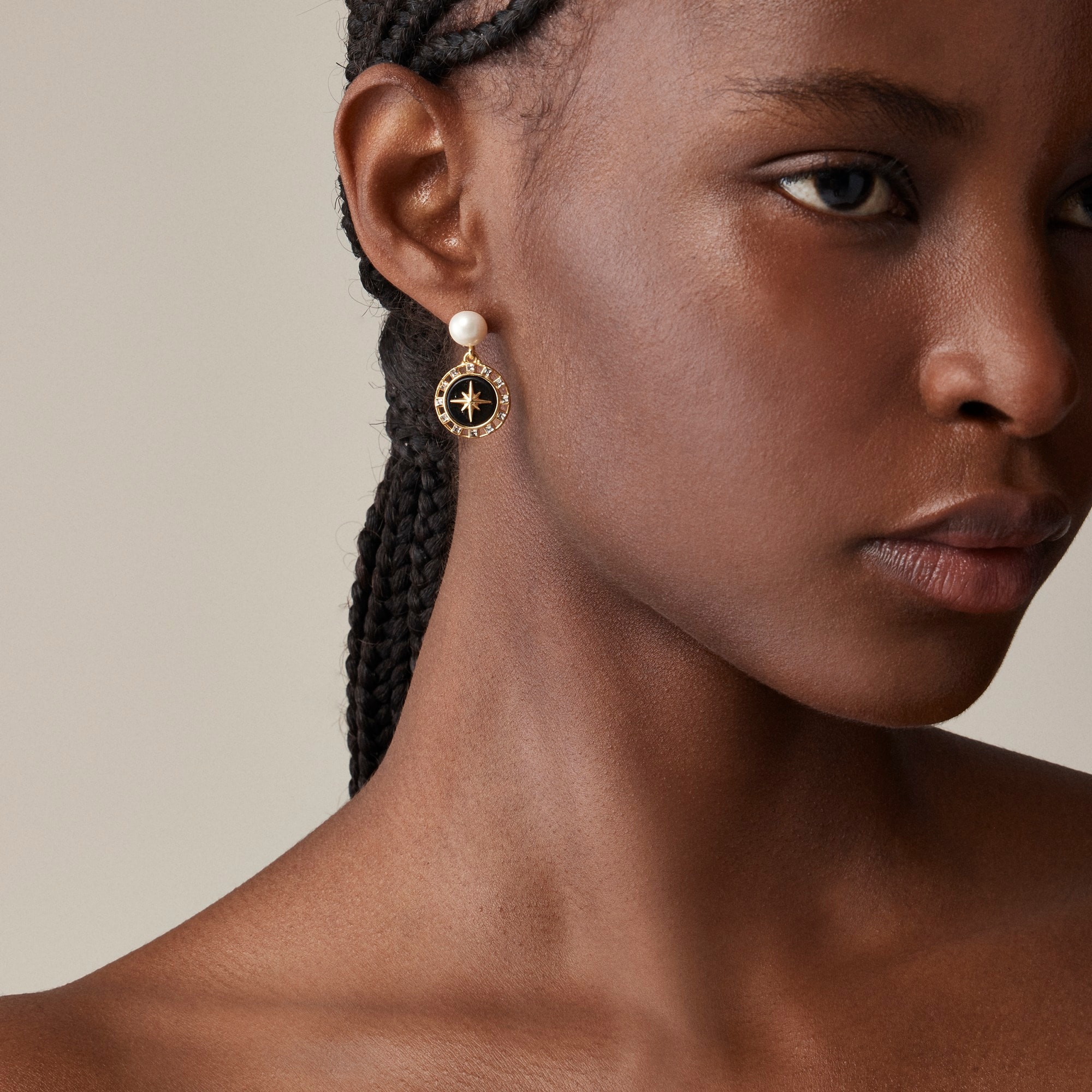 womens Pearl and onyx medallion earrings