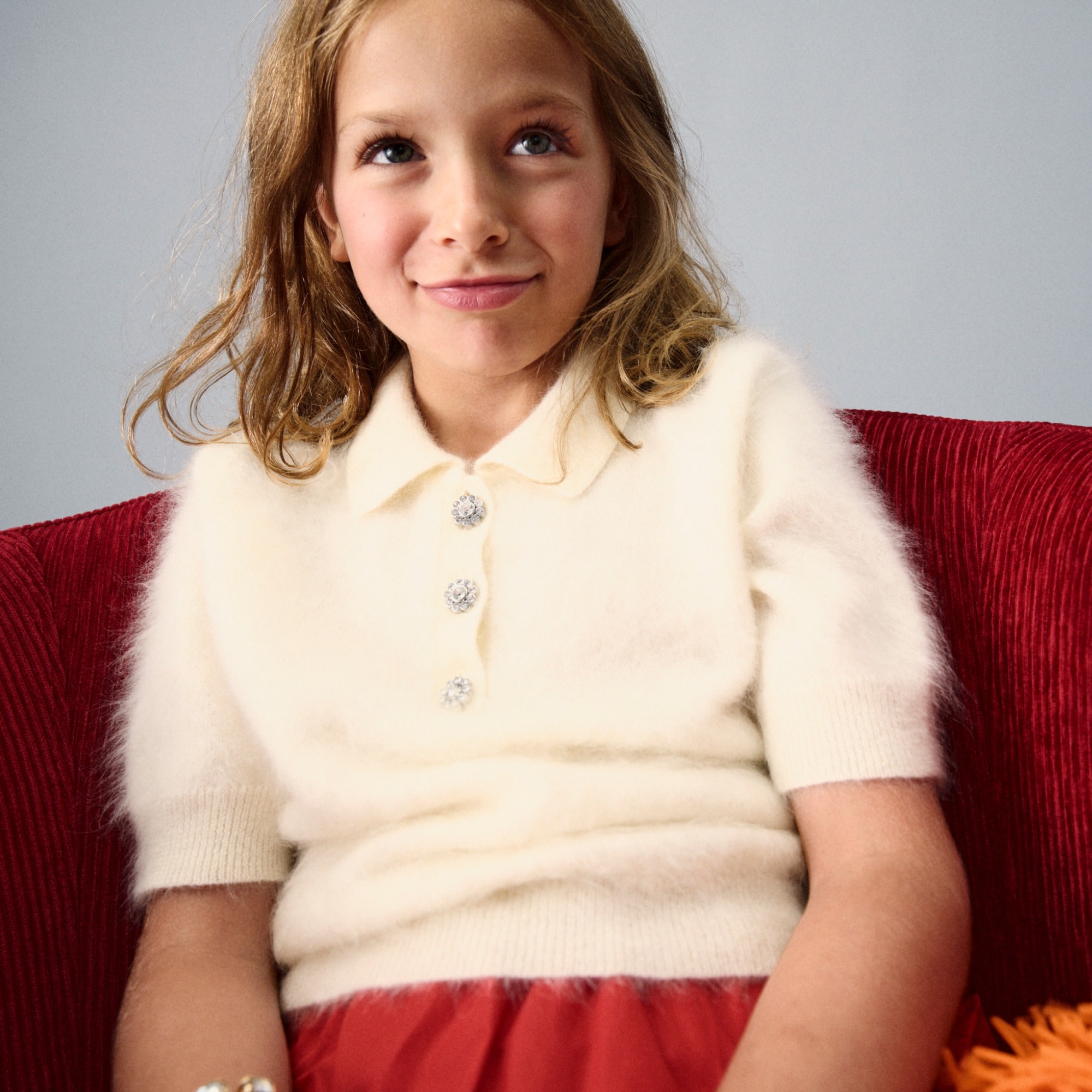 girls Girls' brushed cashmere polo with jewel buttons