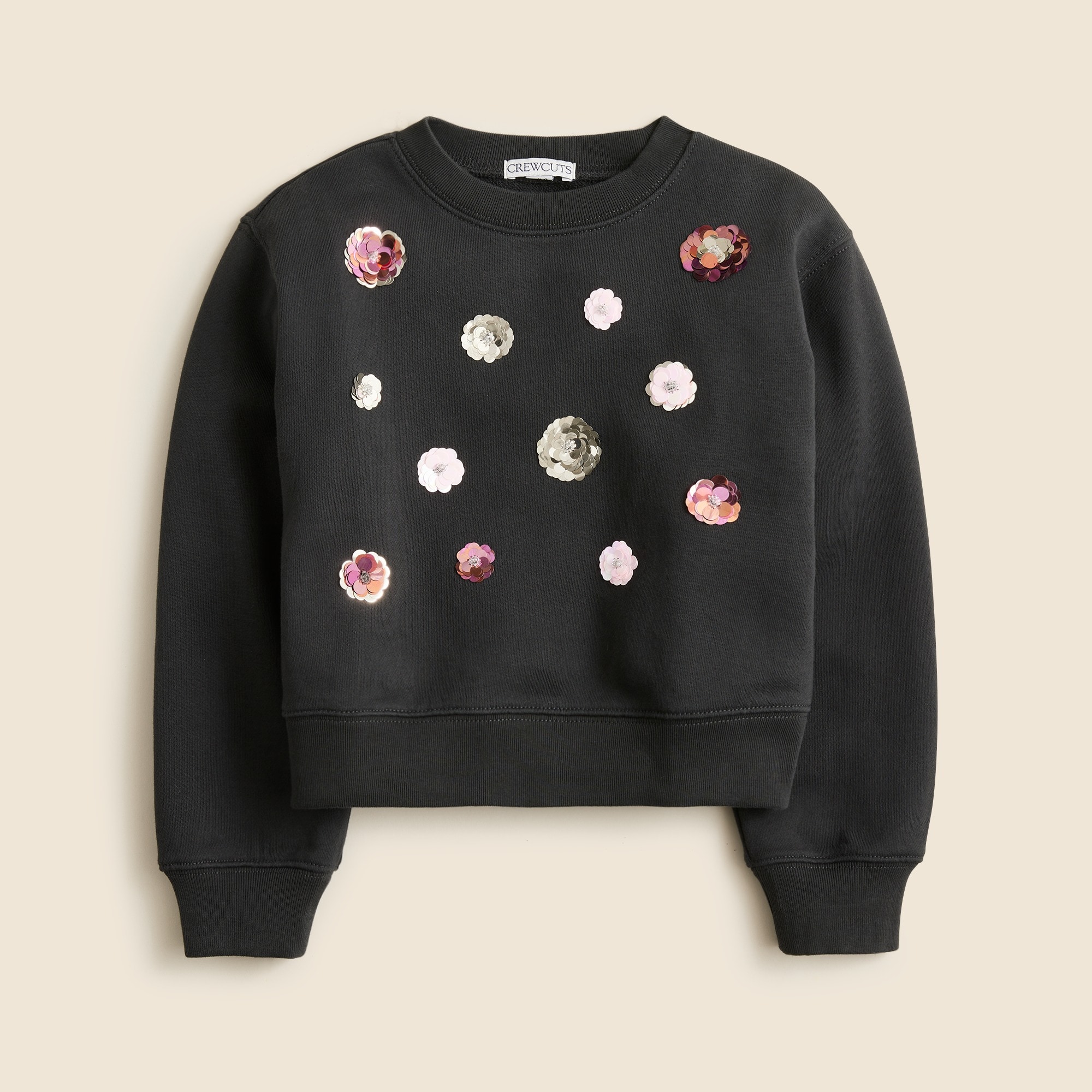 girls Girls' sequin-embellished flower crewneck sweatshirt