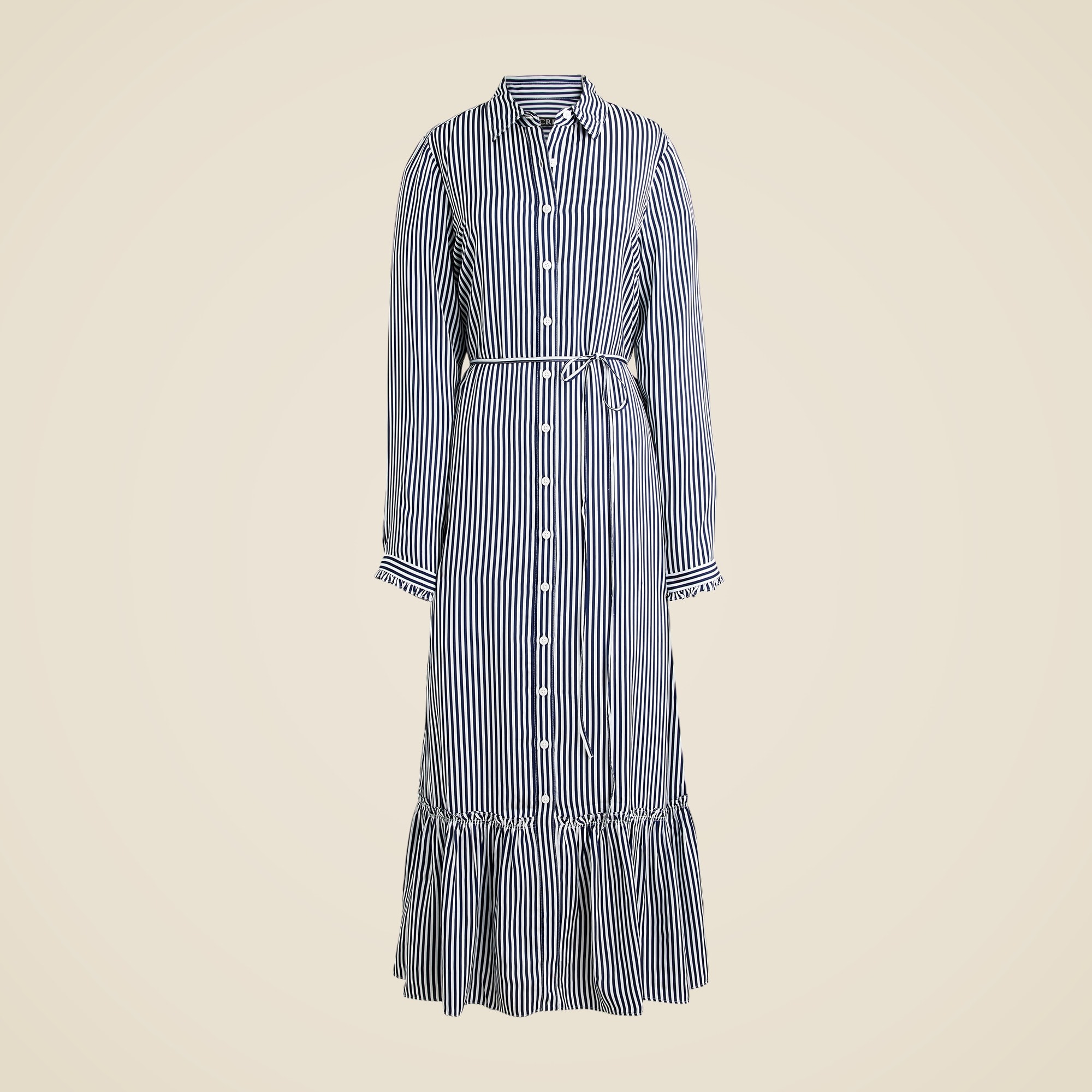 womens Long Amelia shirtdress in striped drapey viscose twill