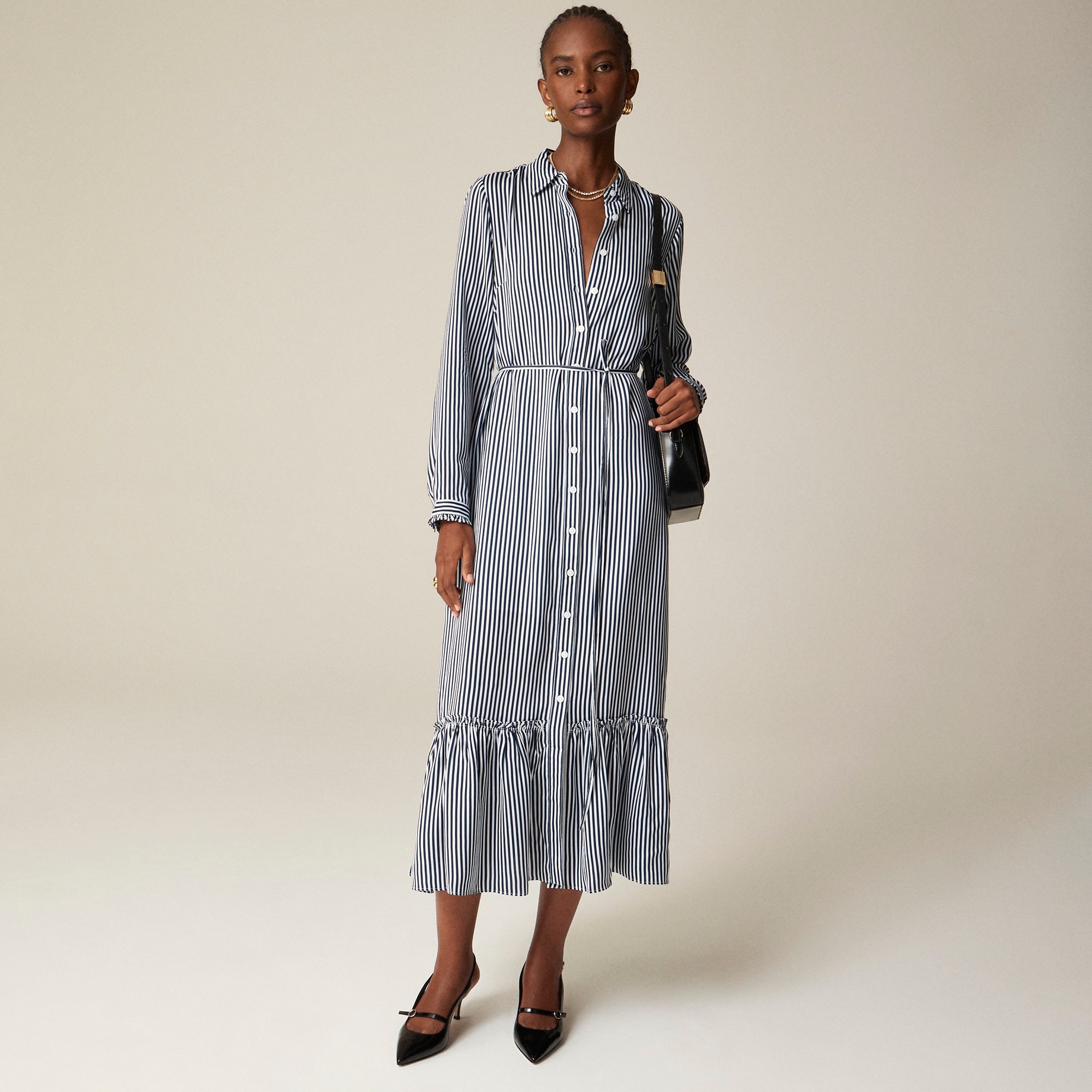 womens Long Amelia shirtdress in striped drapey viscose twill