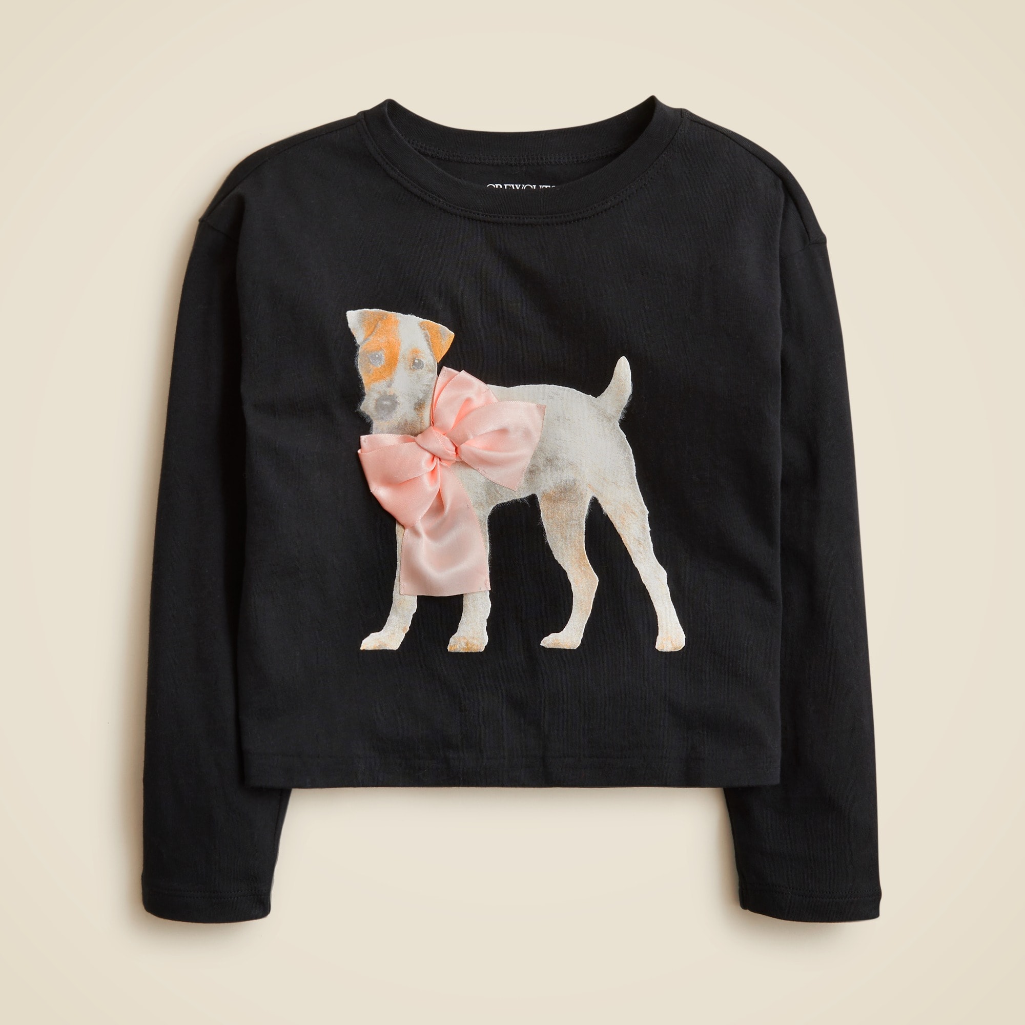 girls Girls' long-sleeve bow-collared dog graphic T-shirt