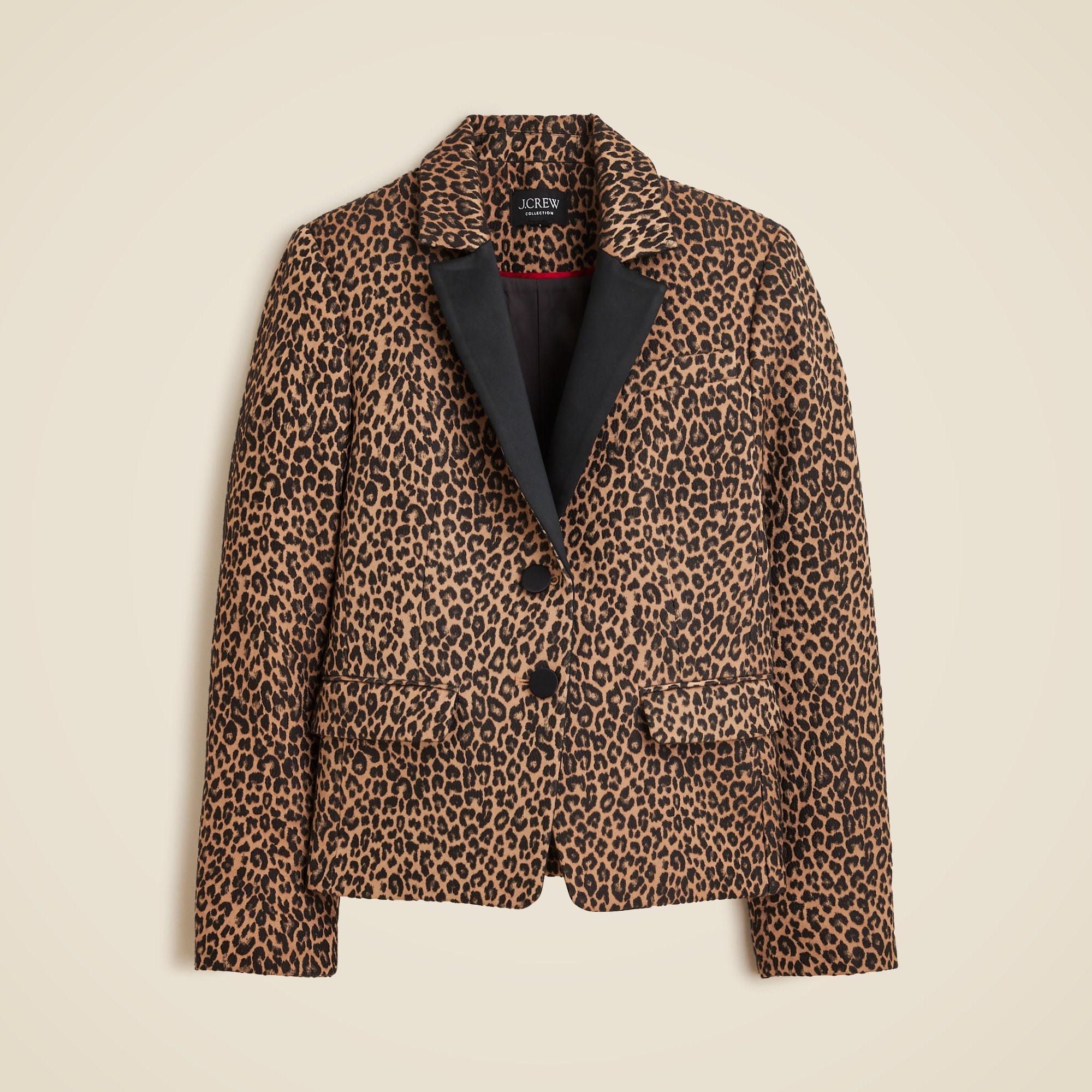 womens Collection shrunken-fit blazer in leopard-print jacquard