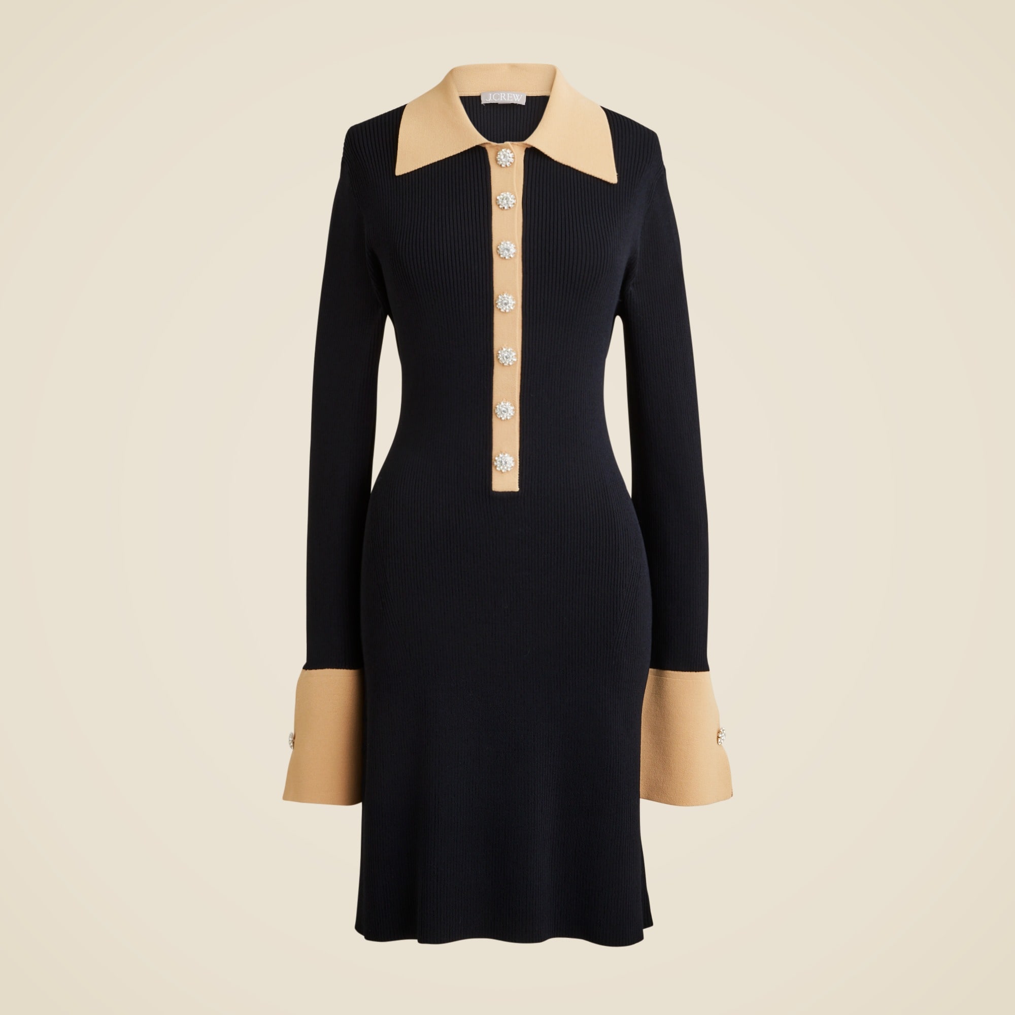 womens Ribbed polo sweater-dress with jewel buttons