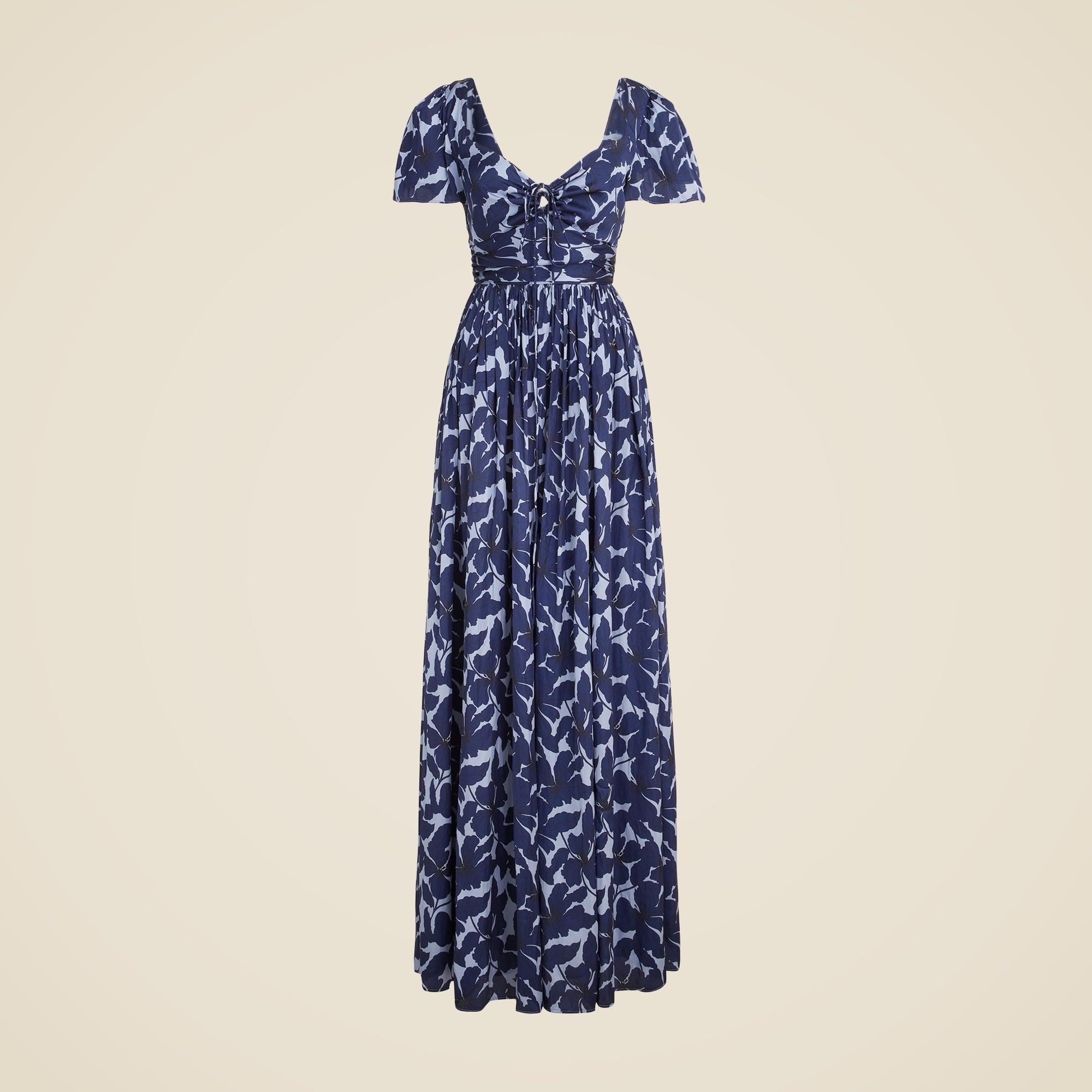 womens Tie-neck flutter-sleeve dress in printed luster crepe